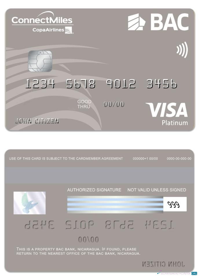 Download Nicaragua BAC Bank visa platinum card Photoshop template